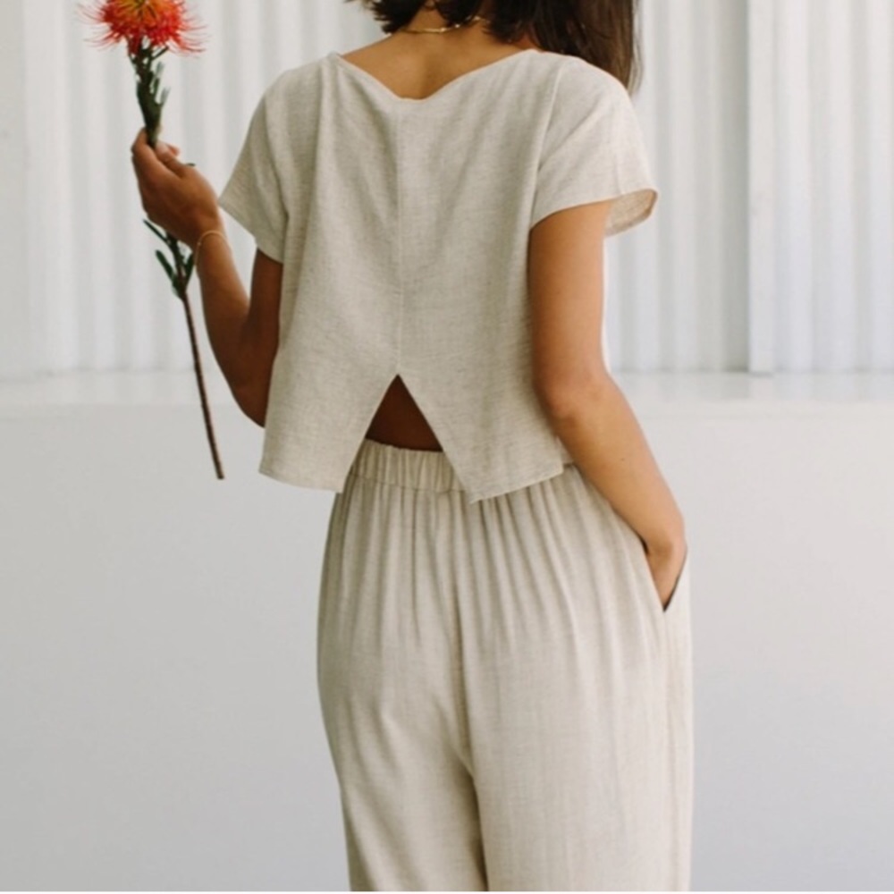 Rachel Pally Cream Cropped Wide-Leg Jumpsuit
